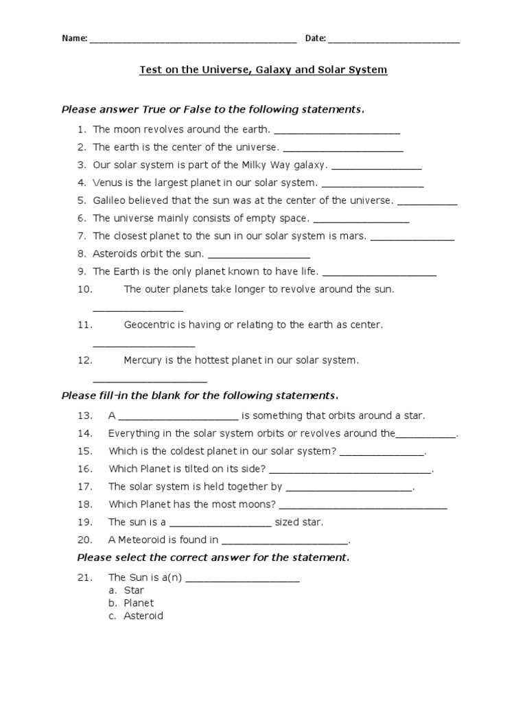 Universe and Solar System Test | PDF | Solar System | Planets
