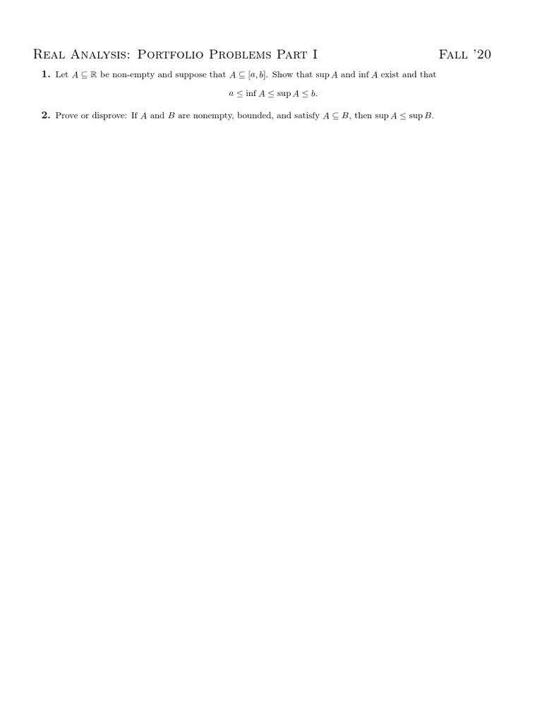 Real Analysis: Supremum and Infimum Proofs | PDF