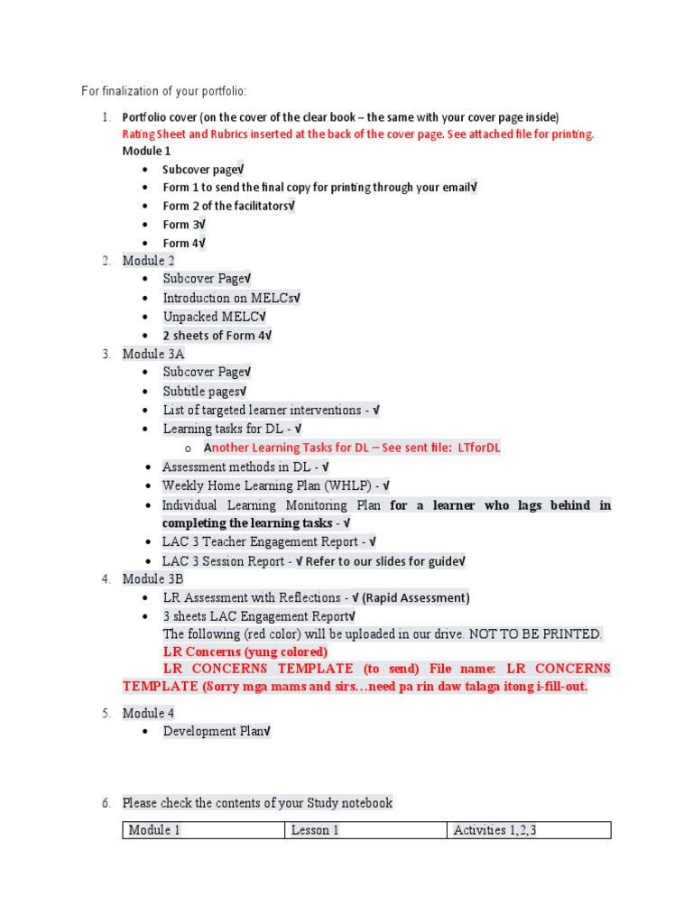 Portfolio Finalization Checklist | PDF | Teaching Methods & Materials