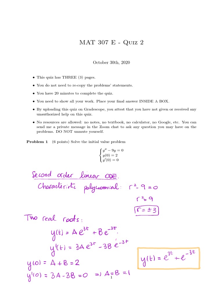 MAT 307 Quiz for Students | PDF