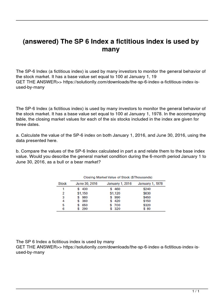The SP 6 Index A Fictitious Index Is Used by Many | PDF