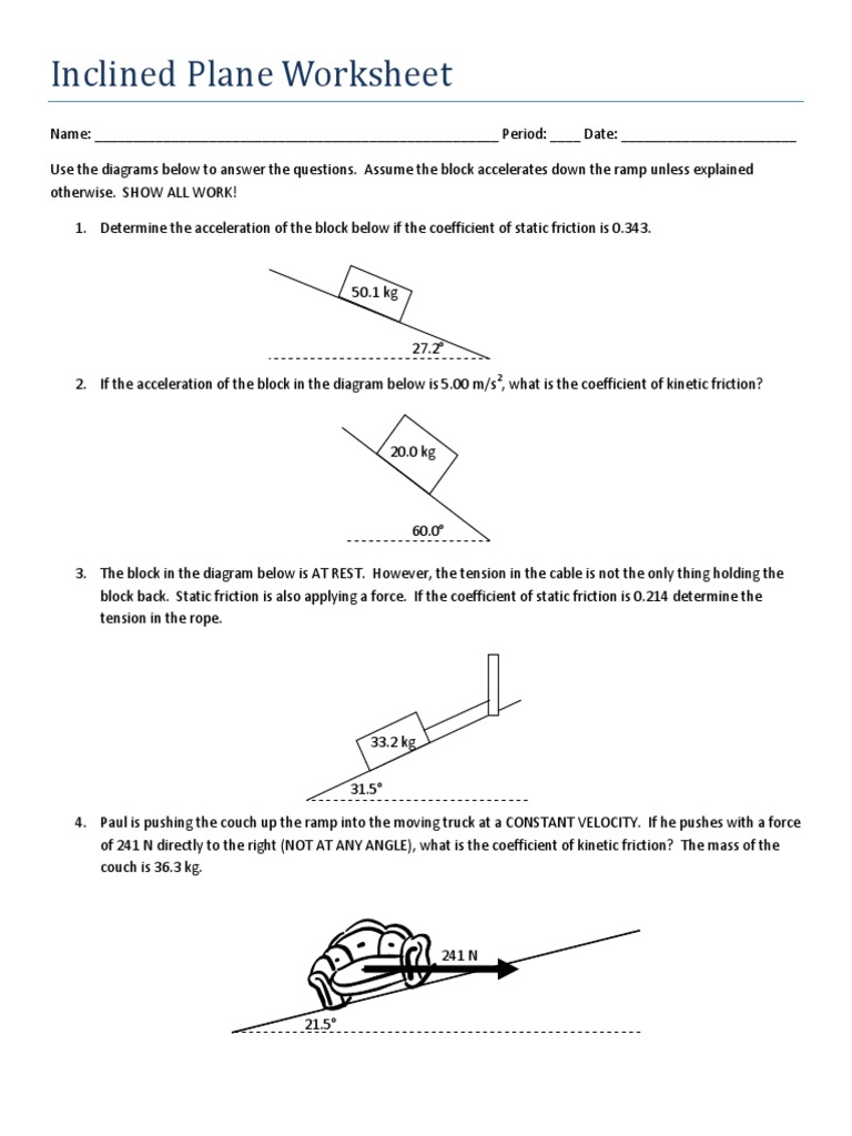 Inclined Planes Answer Key