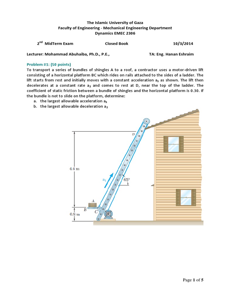 Solution MidTerm 2 Dynamics 20142 | PDF | Acceleration | Friction