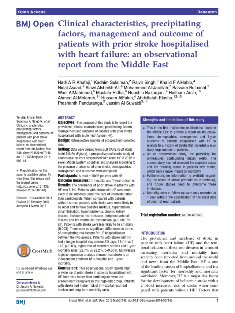 Stroke and Heart Failure Outcomes in the Middle East | PDF | Stroke ...