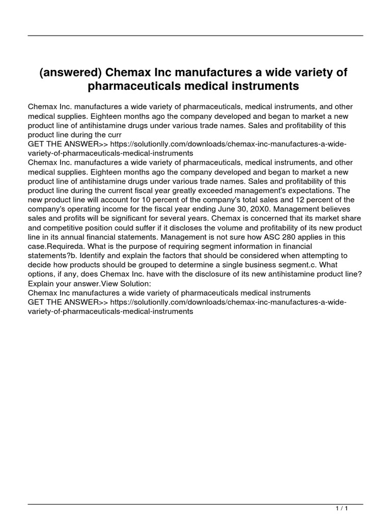 Chemax Inc: Antihistamine Product Line Analysis | PDF | Medical Device ...