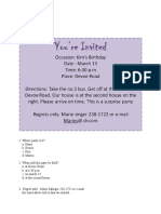 Invitation Party Practice Questions