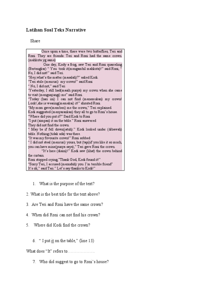 Latihan soal teks narrative pdf