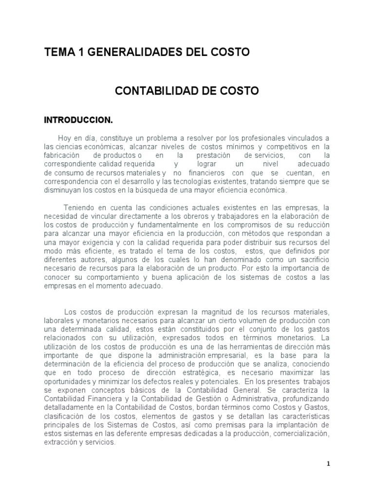Generalidades de la Contabilidad de Costos | PDF | Costo | Contabilidad ...