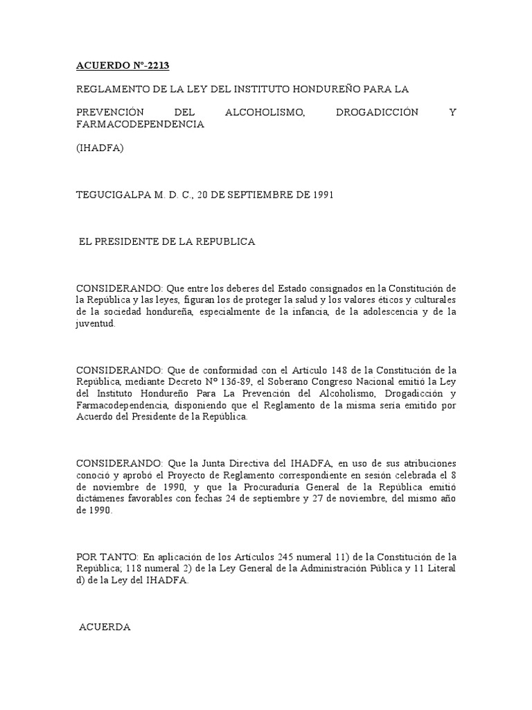 Reglamento de La Ley Del Ihadfa | PDF | La dependencia de sustancias ...