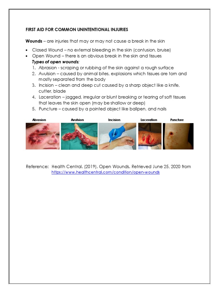 HLTH9 - 3Q First Aid For Common Unintentional Injuries | PDF | Wound ...
