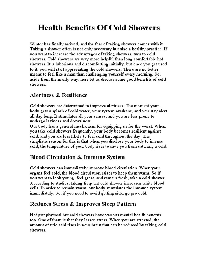 Health Benefits of Cold Showers PDF Insomnia Hair