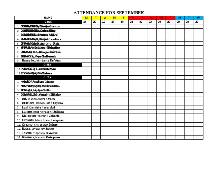Attendance For September: Boys Boys Girls | PDF