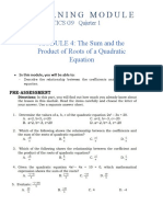 Learning Module: MODULE 4: The Sum and The Product of Roots of A Quadratic Equation