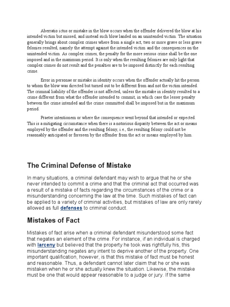 Understanding Mistakes in Criminal Law | PDF | Crime & Violence | Crime ...