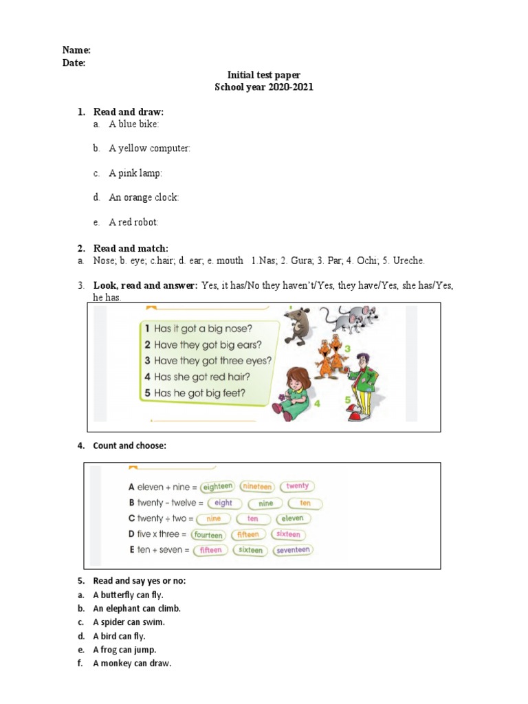 Initial Test Paper for 2020-2021 | PDF