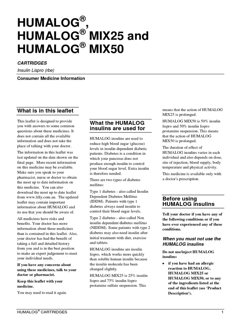 Humalog, Humalog MIX25 and Humalog MIX50: What Is in This Leaflet What ...