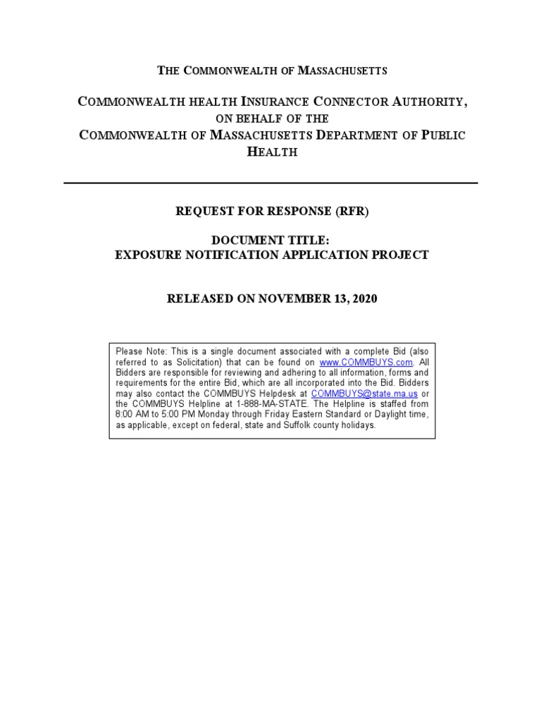 Massachusetts DPH RFR: Exposure Notification Project | PDF | Ios ...