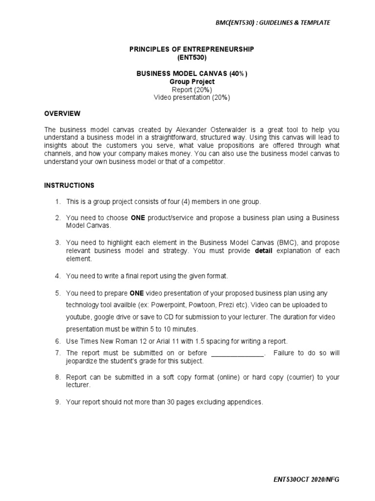 BMC Guideline Oct2020 | PDF | Business Model | Entrepreneurship