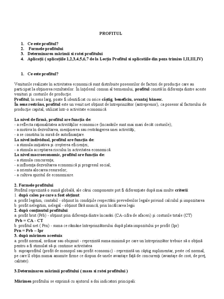 Profitul Si Formele Sale | PDF