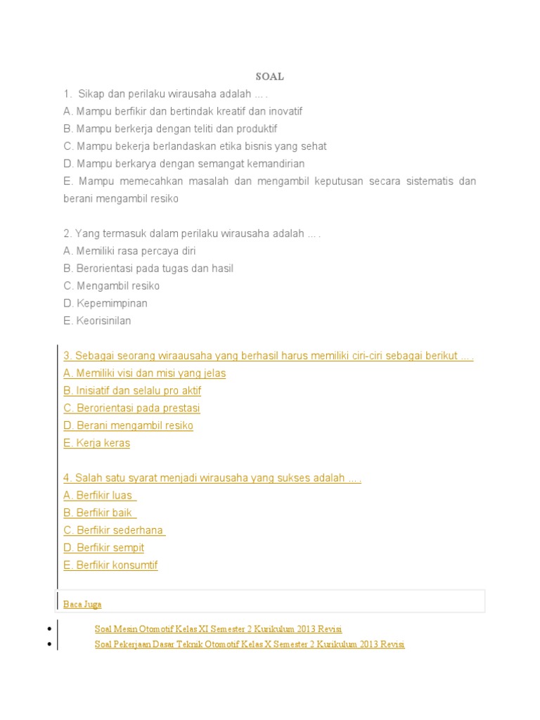 Salah Satu Syarat Menjadi Wirausahawan Yang Baik Dan Sukses Adalah Goreng