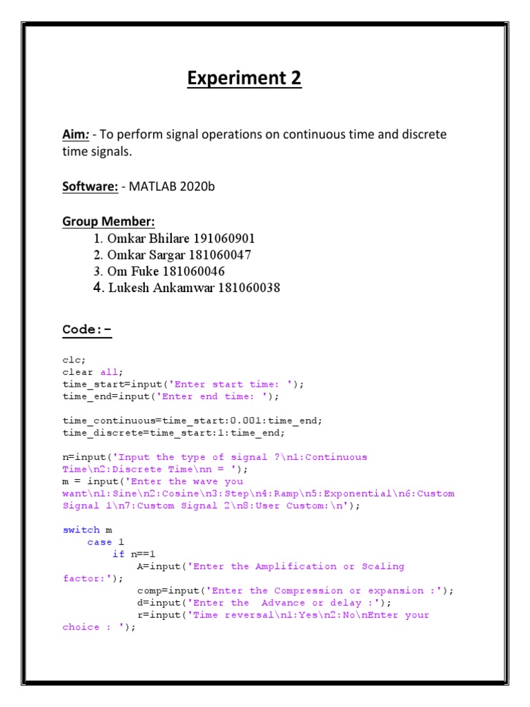To Perform Signal Operations On Continuous Time and Discrete Time ...