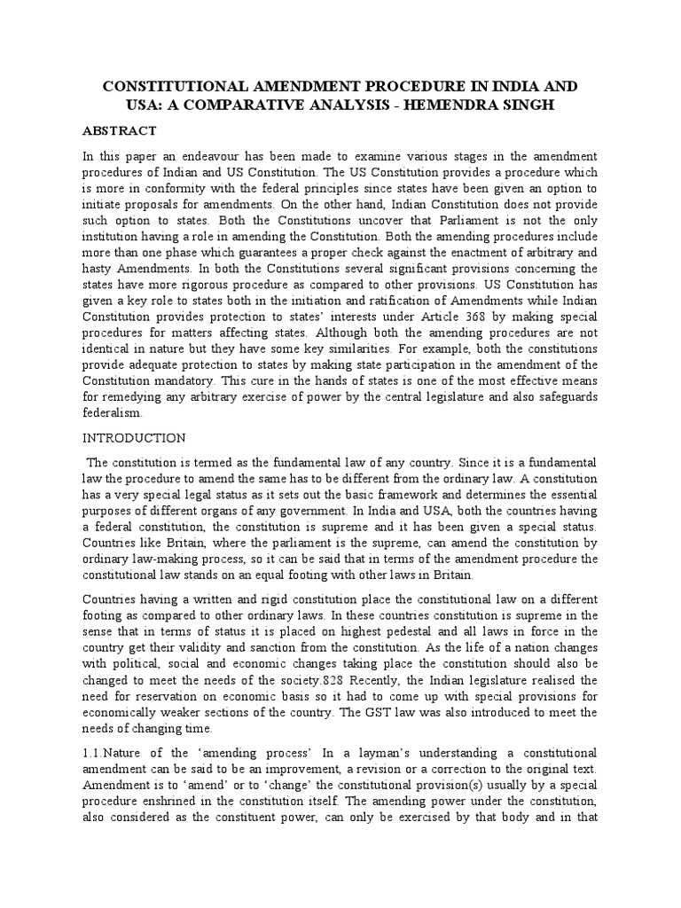 Comparative Analysis of Amendment Procedures | PDF | Constitutional ...