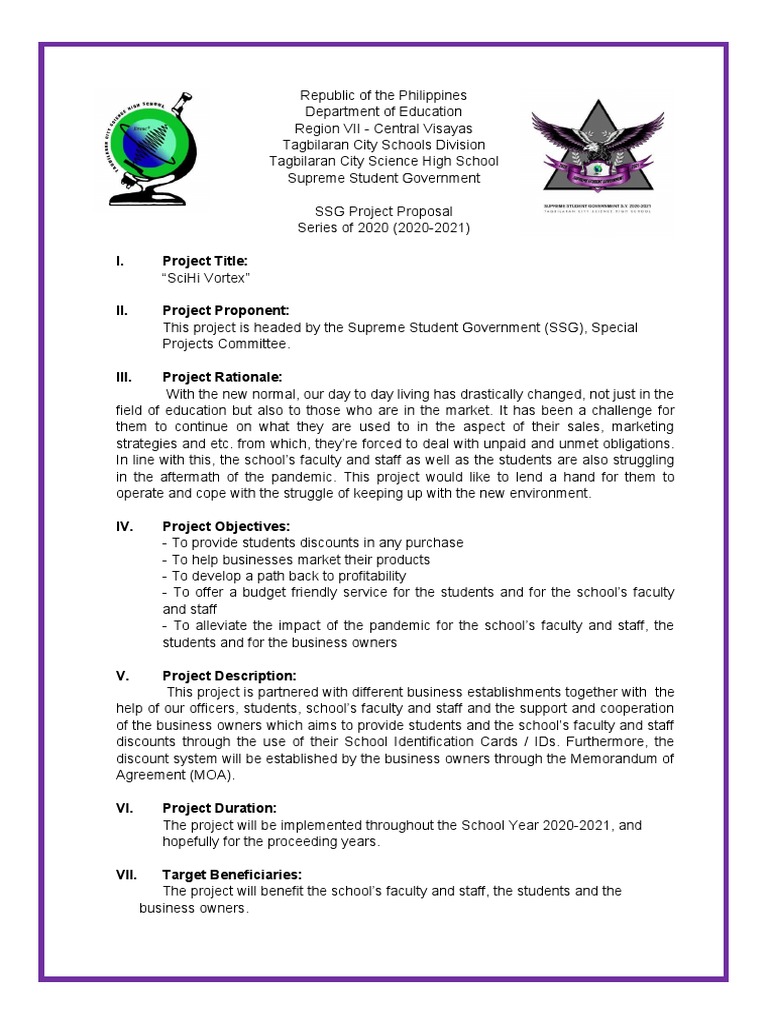 SSG Project Proposal: SciHi Vortex | PDF | Business | Economies