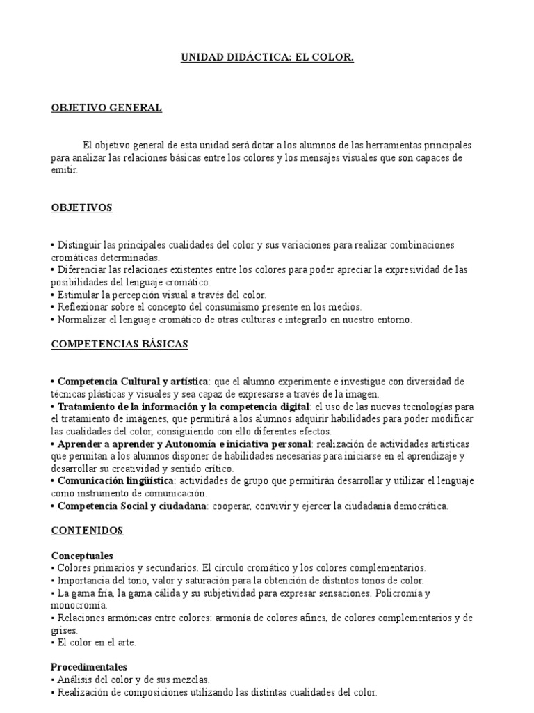 Objetivos de Aprendizaje del Color | PDF | Estudios de idiomas ...
