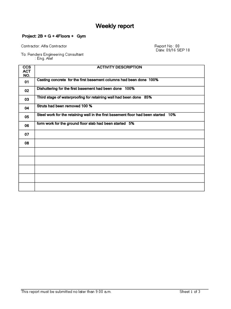 Weekly Construction Progress Report | PDF | Home & Garden | Computers