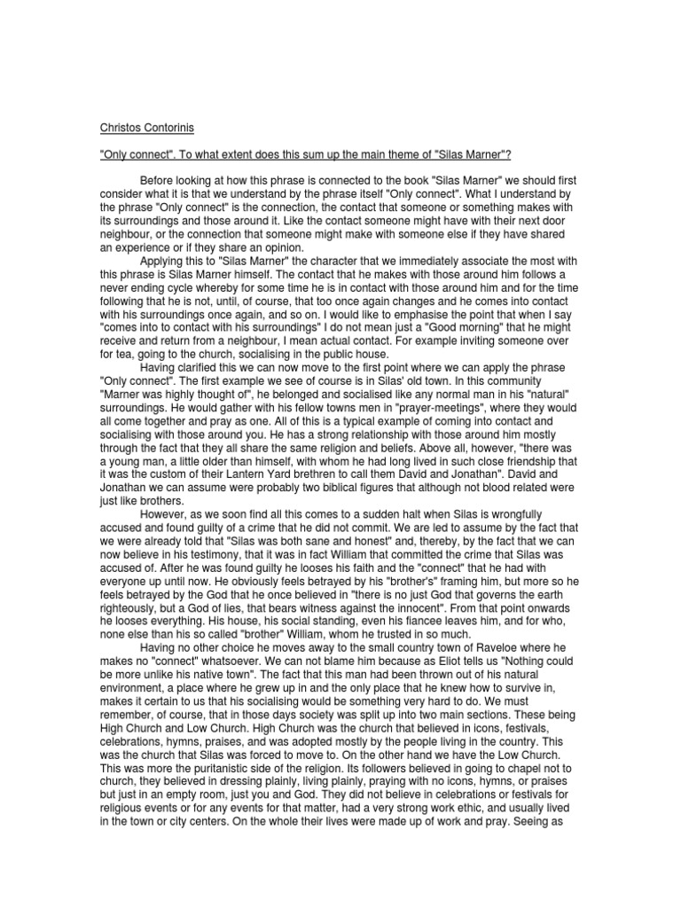 Only connect. To what extent does this sum up the main theme of Silas Marner | Silas Marner