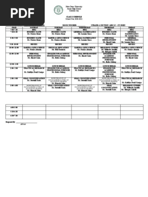 CLASS SCHEDULE - BLANK