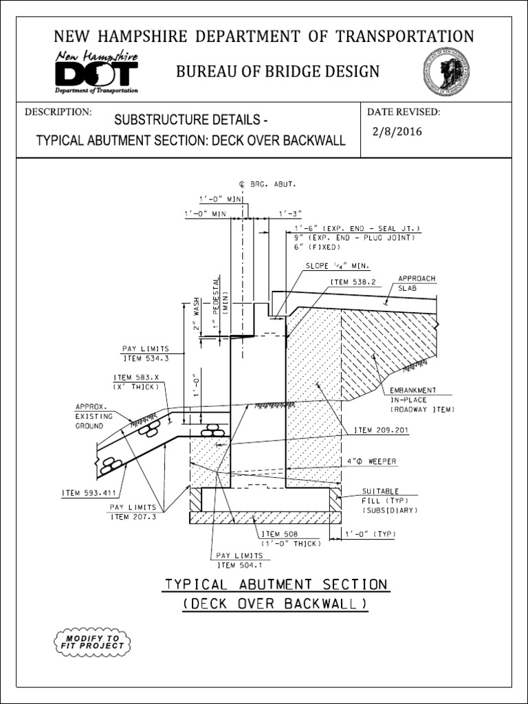Typical Bridge Abutment Details for the New Hampshire Department of