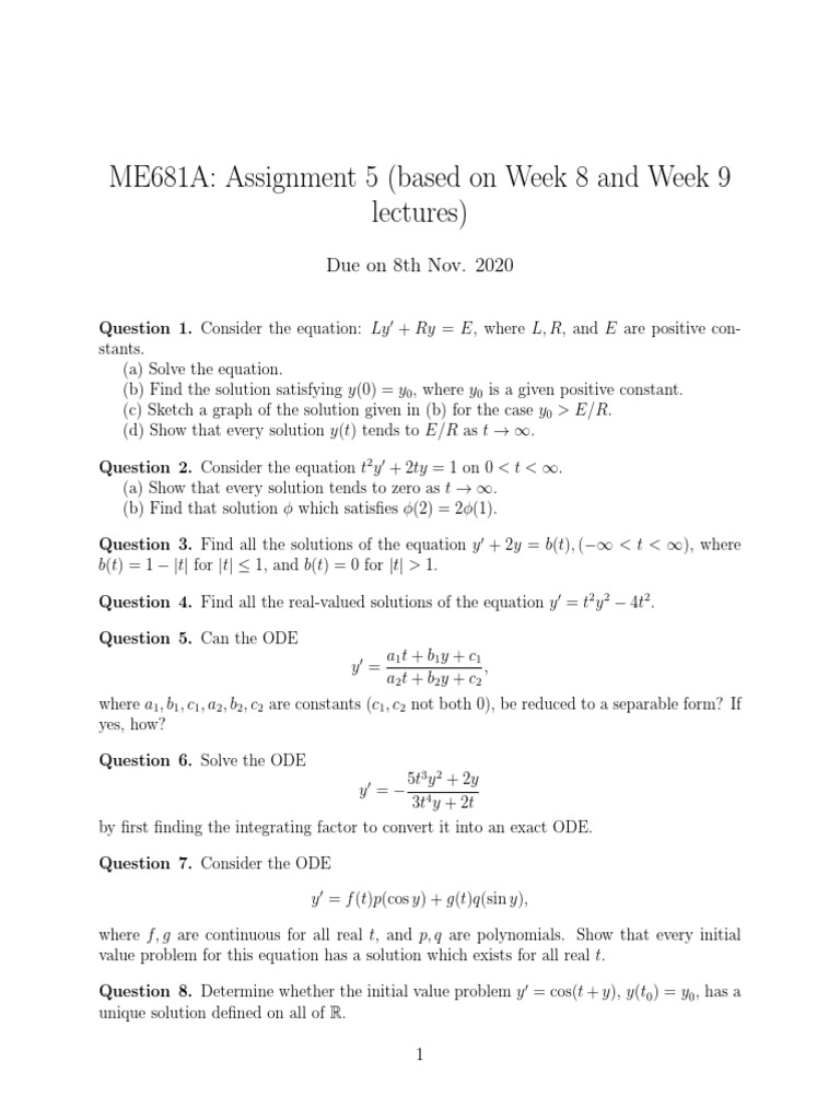 ME681A: Assignment 5 (Based On Week 8 and Week 9 Lectures) : Due On 8th ...