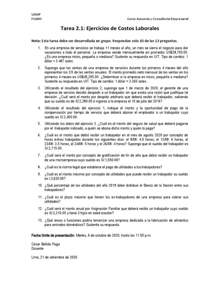 Ejercicios de Costos Laborales | PDF | Business | Economias