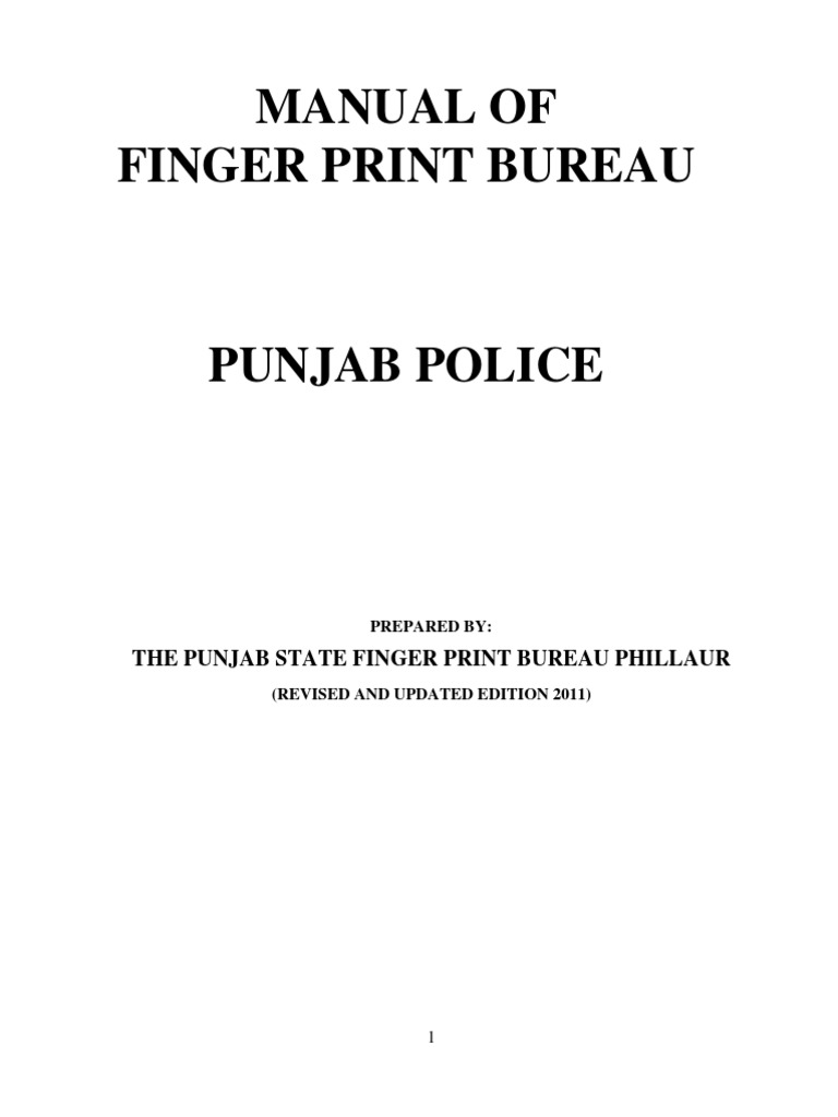 Manual of Finger Print Bureau PDF Hand Fingerprint