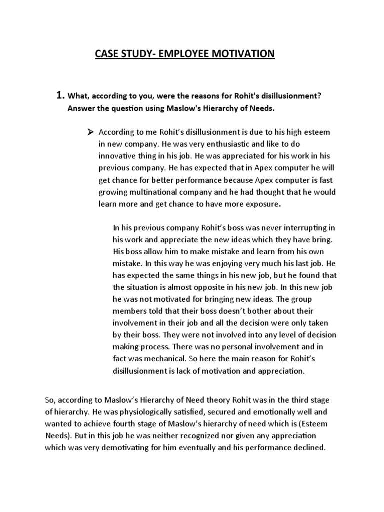 Case StudyEmployee Motivation PDF Motivation Motivational
