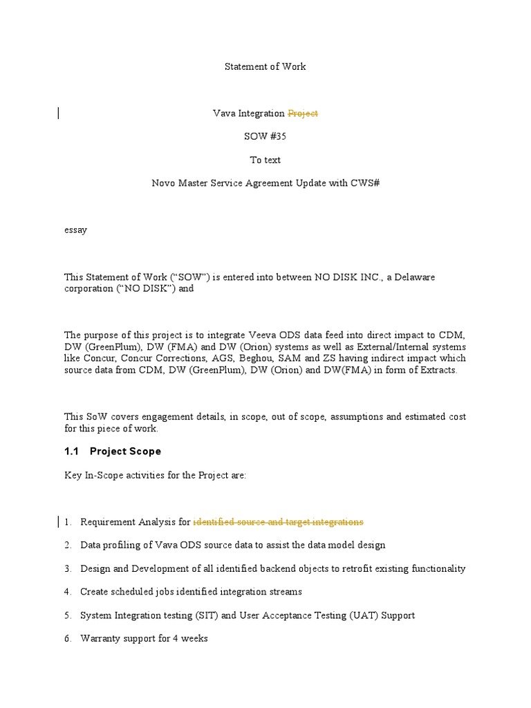 Vava Integration Project SOW Overview | PDF | Scope (Computer Science ...