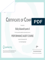 Ertificate OF Ompletion: Sidiq Subandriyanto S Performance Audit Course