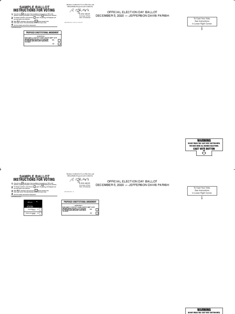 Jefferson Davis Parish AVC Sample Ballots for 120520 Democracy