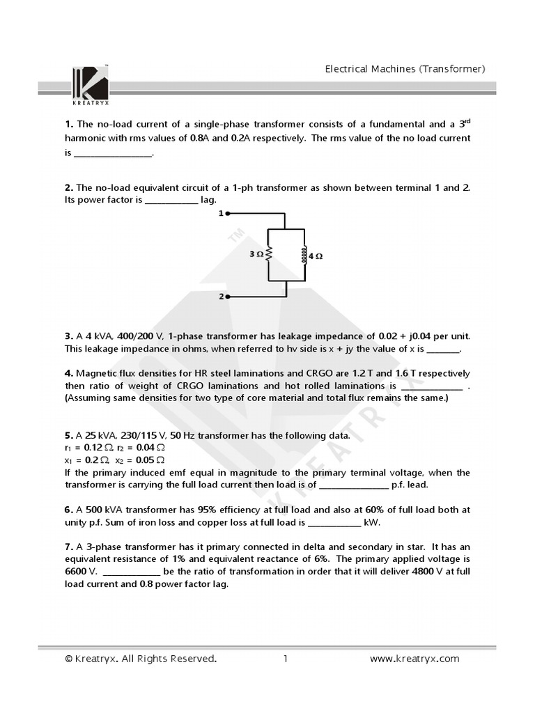 Transformers Questions PDF Transformer Inductor