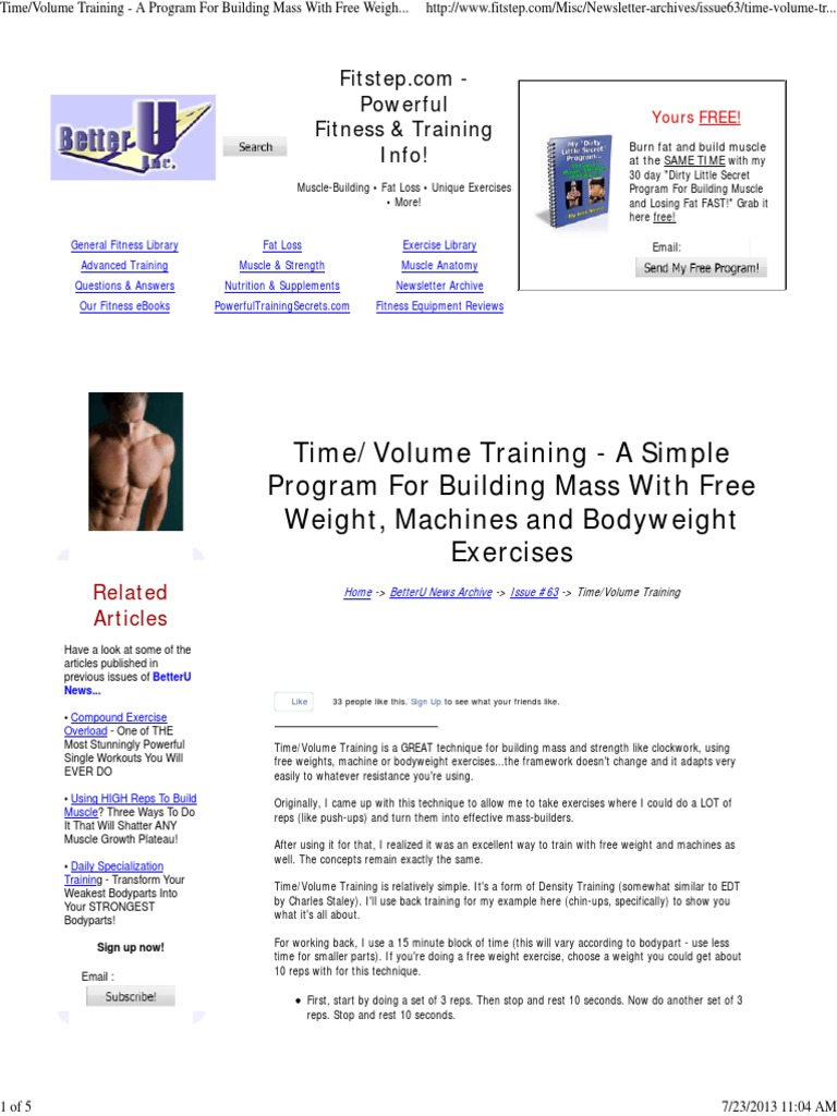 Time/Volume Training for Mass Building | PDF | Weight Training | Sports