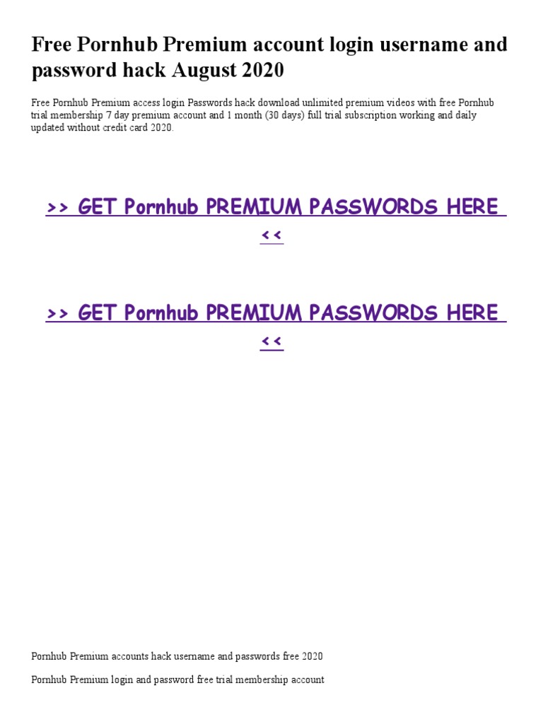 Free Pornhub Premium Account Login Username and Password Hack August 2020 PDF