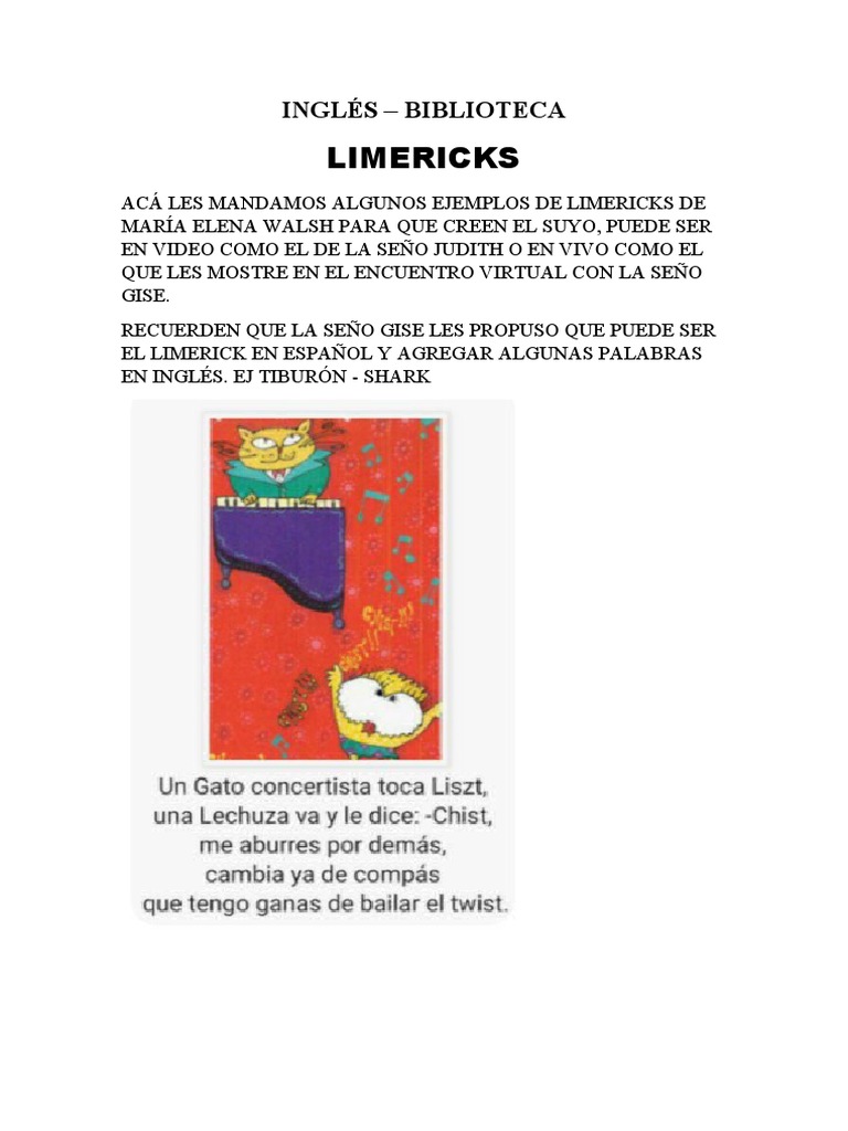 Cómo Se Dice En Inglés Biblioteca Limericks en Inglés 4° y 5° Grado | PDF