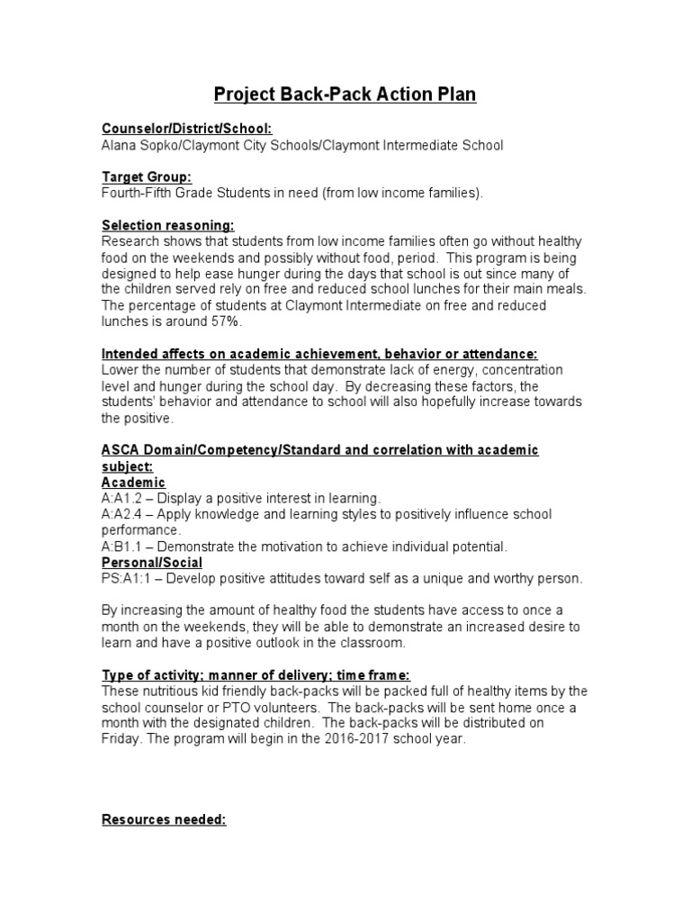 Back-Pack Program for Hungry Students | PDF | School Counselor | Behavior