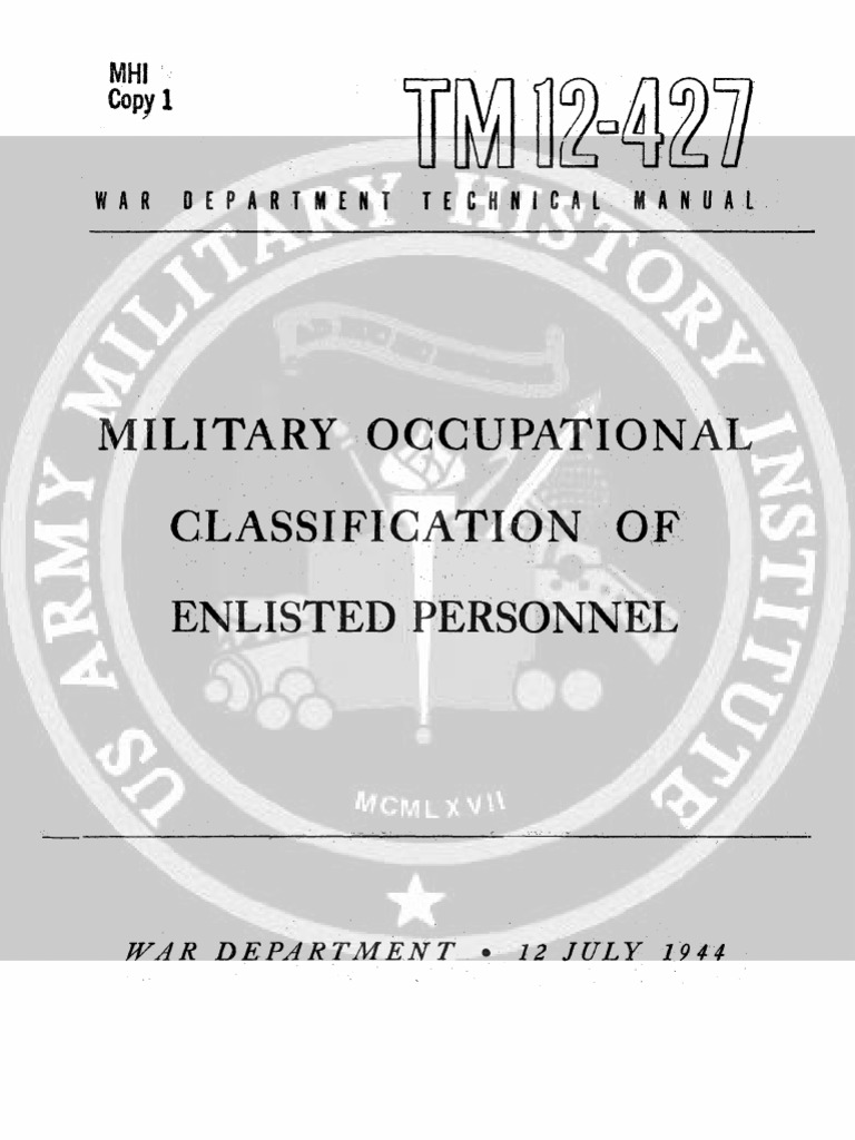 Tm 12 427 Military Occupational Classification Fo Enlisted Personnel 12 July 1944 Artillery Apprenticeship