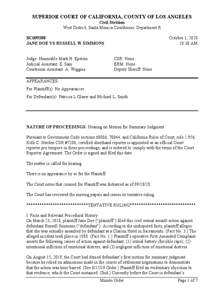 Oct 1 Minute Order: Doe v. Simmons | PDF | Summary Judgment | Statute ...