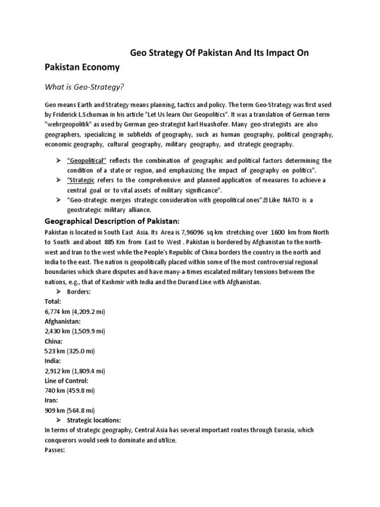 Pakistan's Geo-Strategy and Economic Impact | PDF | Central Asia | Pakistan