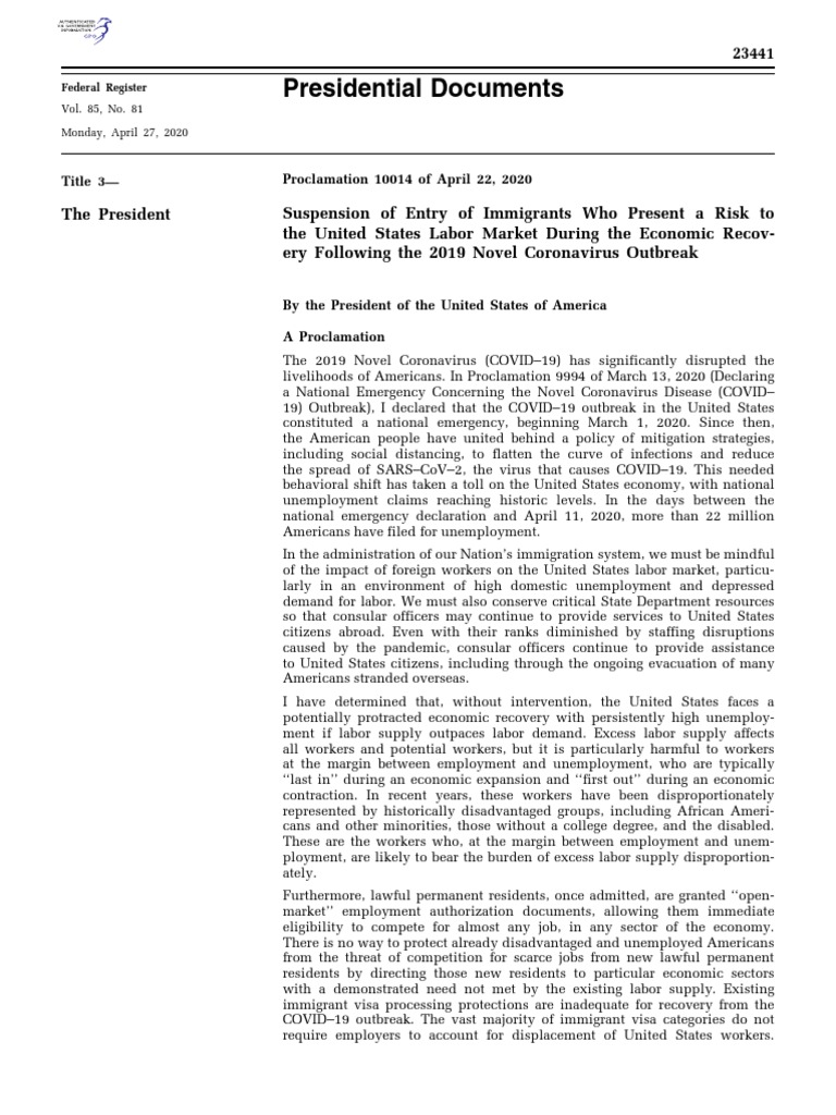 Presidential Documents | PDF | Travel Visa | Labour Economics