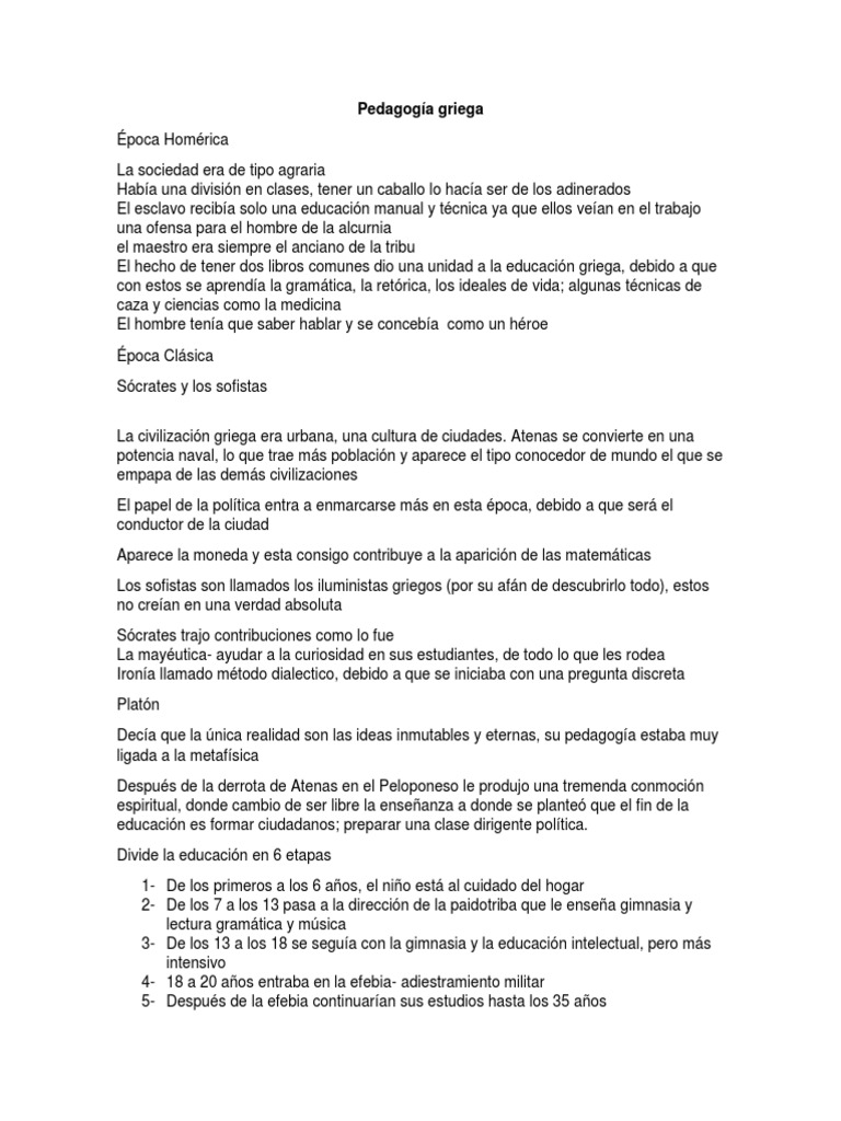 Pedagogía en la Grecia Antigua | PDF | Antigua Grecia | Sócrates