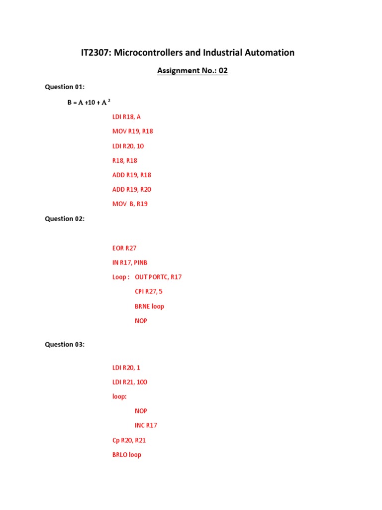 IT2307: Microcontrollers and Industrial Automation: Assignment No.: 02 ...